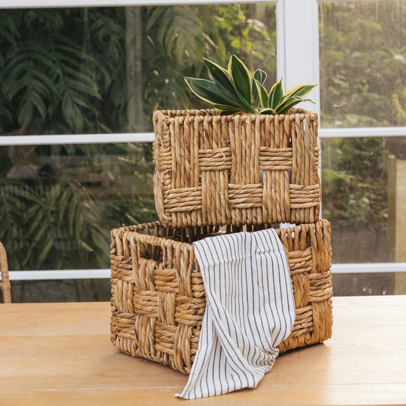 Lattice woven rectangular rattan basket (SM) - Storage - Other Materials 