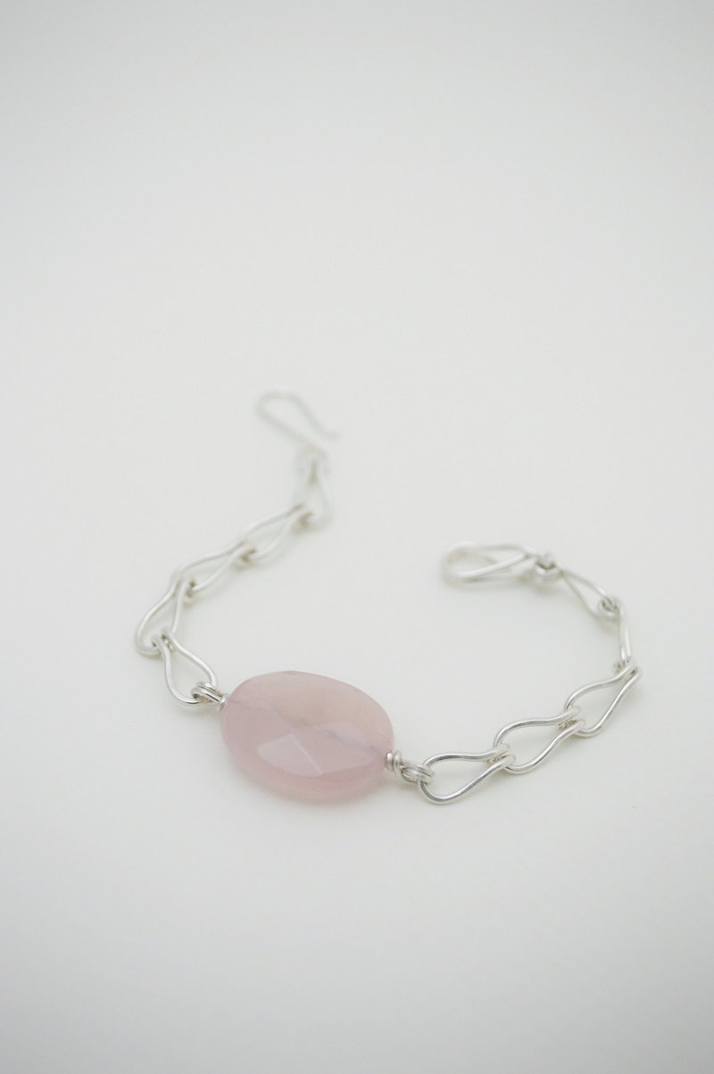 Untitled-Rose Quartz‧Silver Chain and link bracelets - สร้อยข้อมือ - เงินแท้ สึชมพู