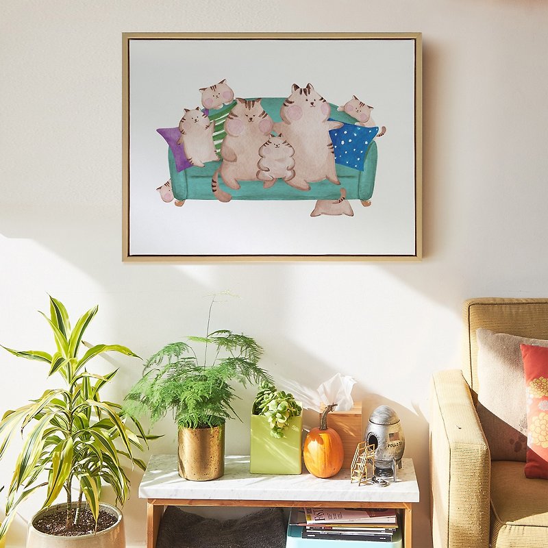 Cat House-Watercolor, Cat Family, Animal Art Print, Watercolor Print, Wall Art - Posters - Cotton & Hemp Blue