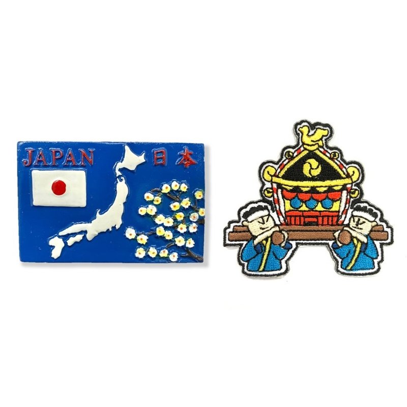 日本地圖黑板磁鐵+日本 Q版-慶典布貼【2件組】紀念磁鐵療癒小物 - 磁鐵 - 橡膠 多色