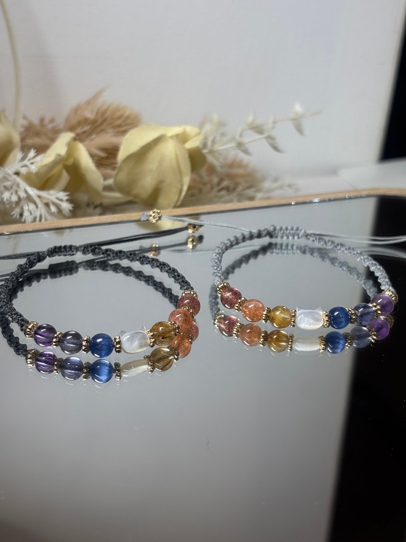 草莓晶*太陽石*鈦金*藍晶石*堇青石*紫水晶_喵星人的願望清單 - 手鍊/手環 - 水晶 多色