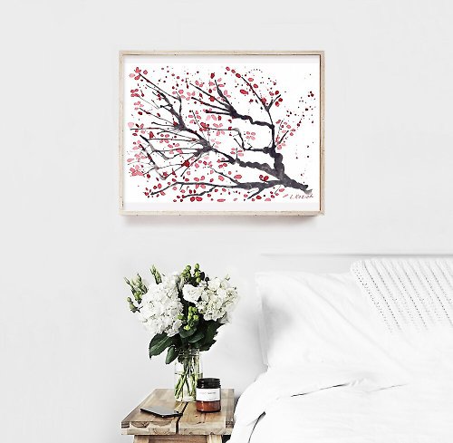 Artkingdom7 Cherry Blossom Art Tree Original Painting Japanese Art Asian Blossoms Artwork