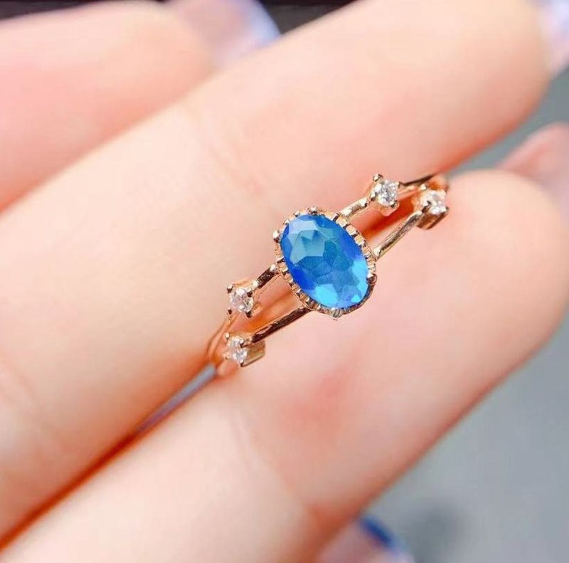 Blue Opal Ring, Blue Opal Silver Ring, Natural Opal Gemstone, Opal Jewelry - 戒指 - 其他金屬 銀色