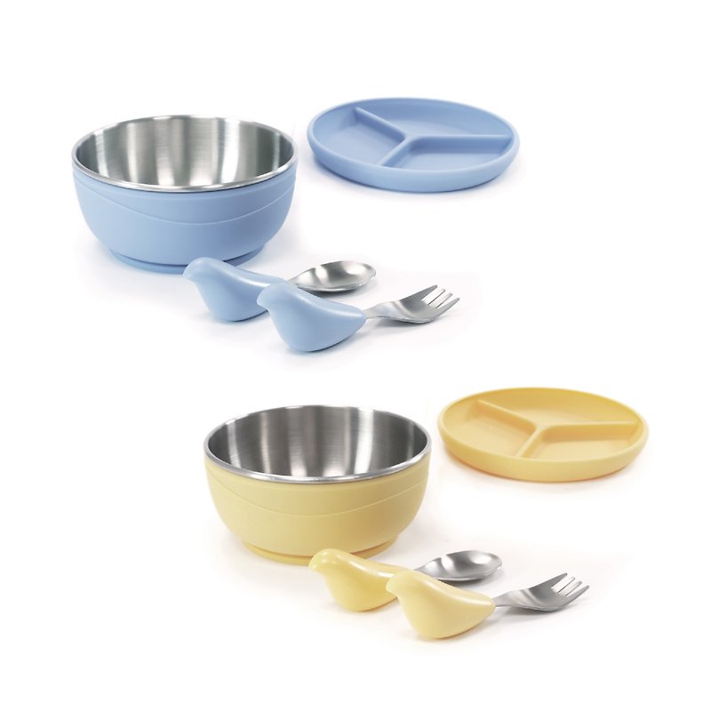 PICABOO learning tableware - two sets purchased (choose two colors) - จานเด็ก - โลหะ สีน้ำเงิน