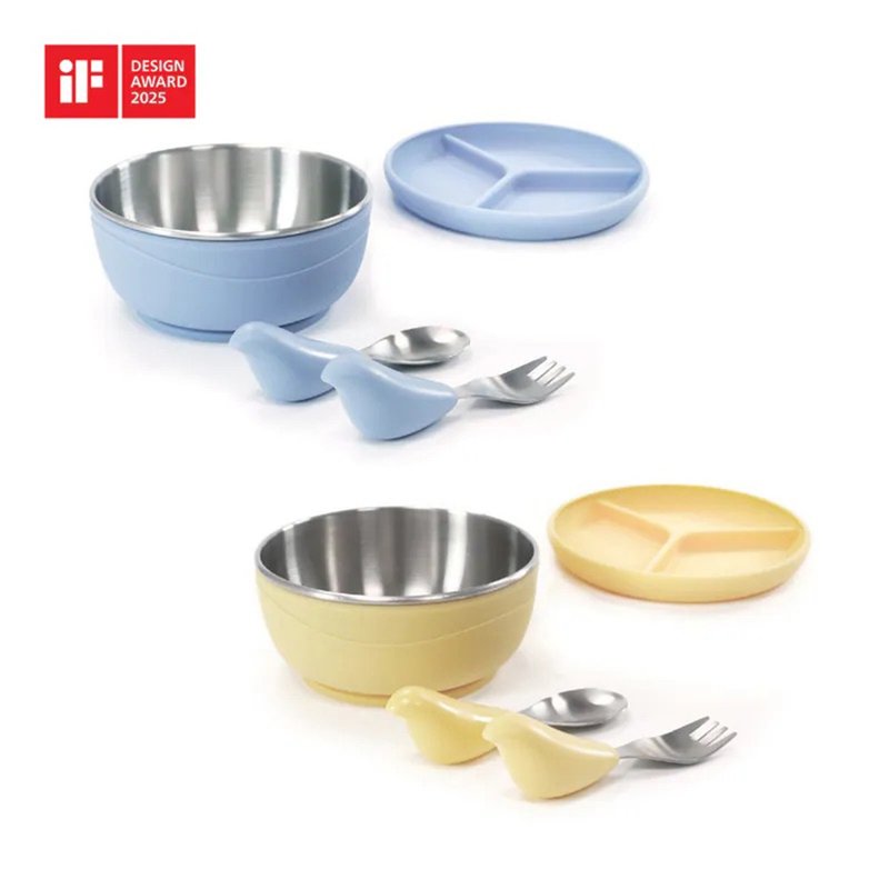 Picaboo ベビー学習用食器 | 赤ちゃんの生後1ヶ月のギフトに最適な人間工学に基づいたベビー食器（2色からお選びいただけます） - キッズ食器 - 金属 ブルー