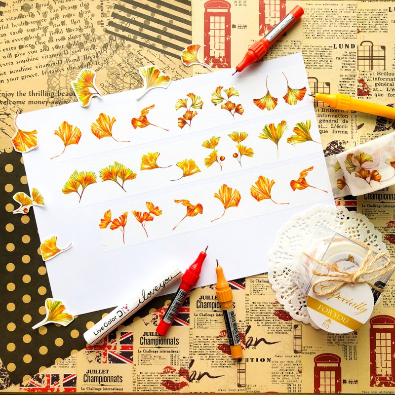Autumn Memories 紙膠帶 - 紙膠帶/和紙/PET - 紙 橘色