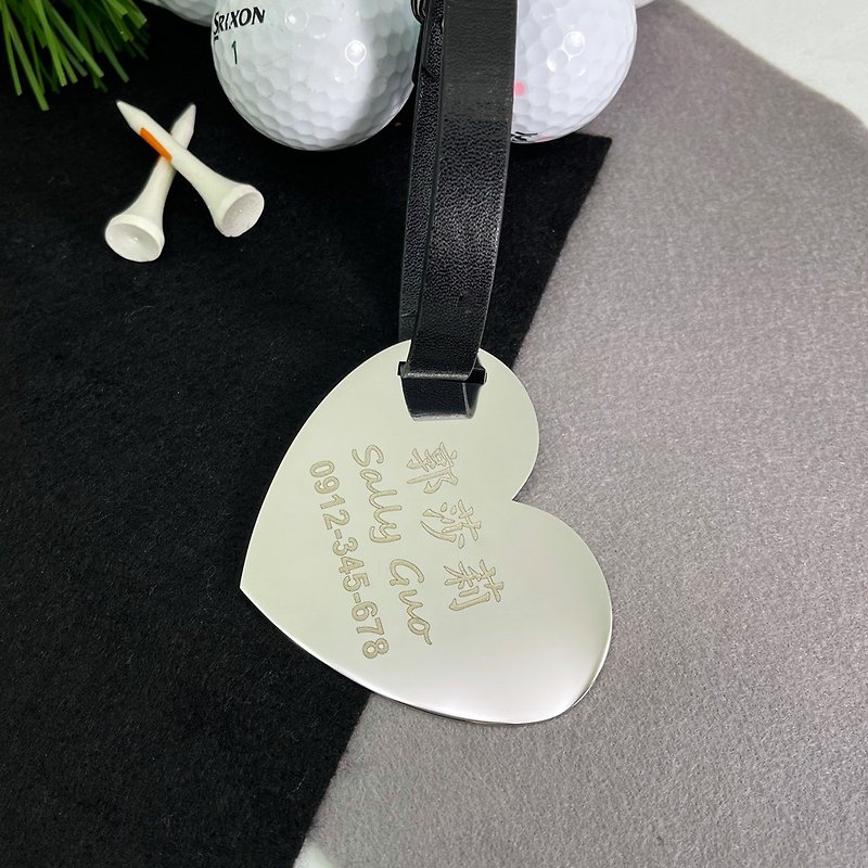 不鏽鋼 行李吊牌 銀色 - 【FulgorJewel】客製化高爾夫球袋姓名牌 愛心造型 免費刻字