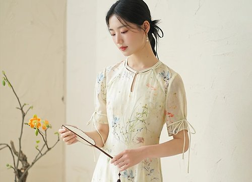 初蟬 夏葵 新中式復古中國風 圓領改良旗袍洋裝