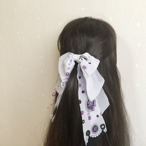 哈娜髮飾 Hanabi ~ 手工訂製飾品 紫灰 法式浪漫雪紡蝴蝶結香蕉夾 相交夾 彈簧夾 自動夾 髮圈 髮束