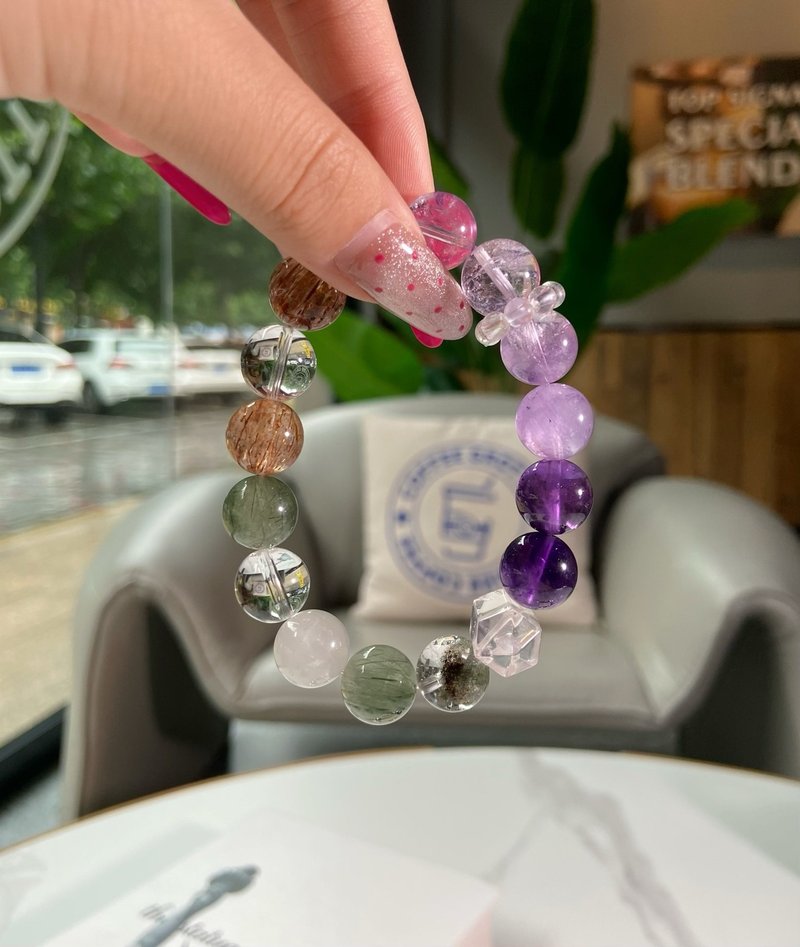 星穹綠野紫水晶黑金超白水晶白幽靈綠發晶綠幽靈多寶水晶手鏈招財 - 手鍊/手環 - 水晶 