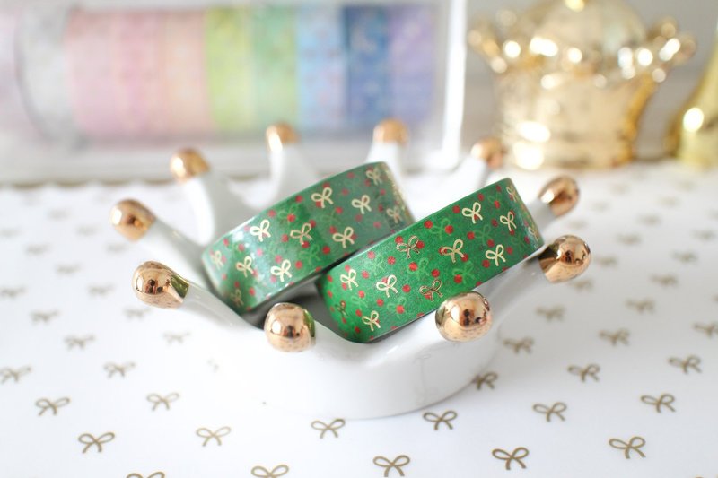 Hot stamping paper tape-X'mas Polka Dot hot stamping small bow - Washi Tape - Paper Multicolor