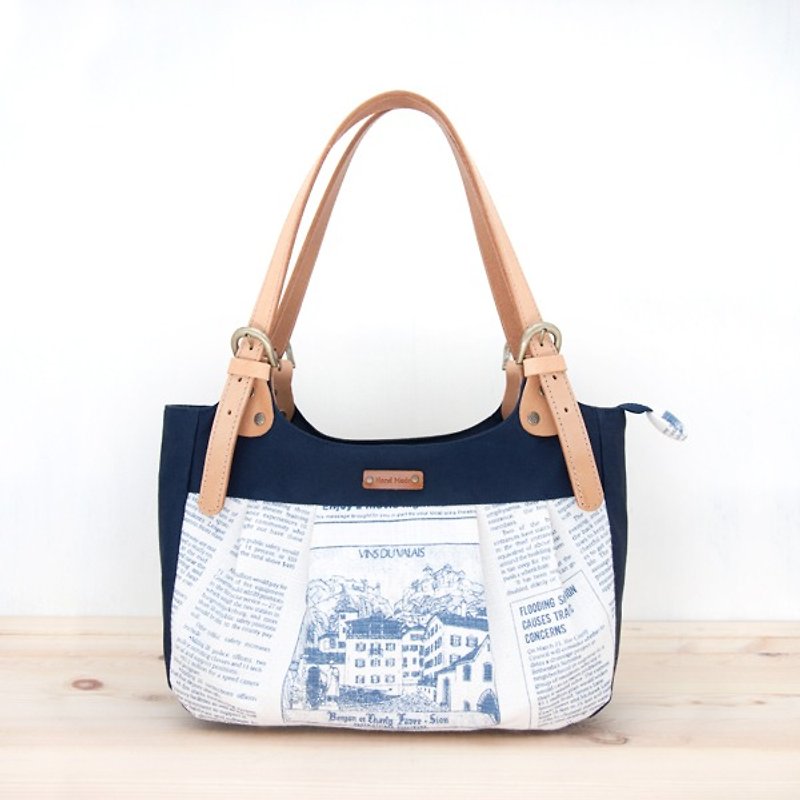 Slightly Shoulder/Handbag - English Blue (Limited) Leather Adjustable Handle - Handbags & Totes - Cotton & Hemp Blue