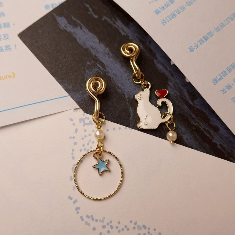 白貓戀曲 不對稱無痛耳夾 - 耳環/耳夾/耳骨夾 - 其他金屬 