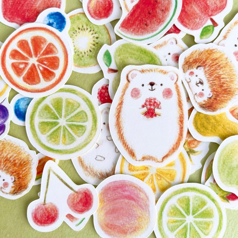 Fruity Hedgehog Flake Stickers (with postcard) - สติกเกอร์ - กระดาษ สีเหลือง