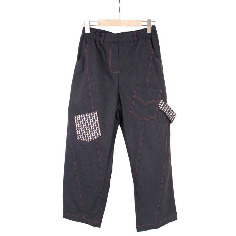 黒/白チェック - サイドステッチパンツ #A2065 - パンツ レディース - コットン・麻 ブラック