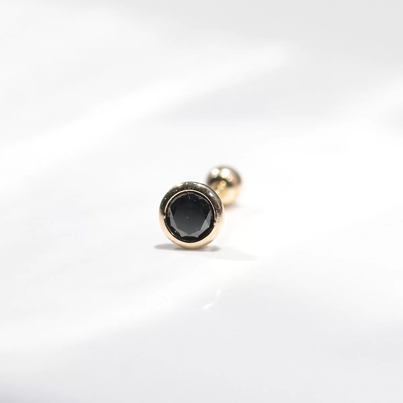 14K Black CZ Piercing black gold bead earrings - ต่างหู - เครื่องประดับ สีทอง
