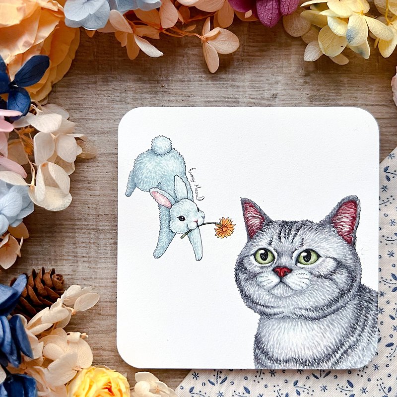 【Crazy Cat】Square diatomite coaster P - Coasters - Other Materials Multicolor