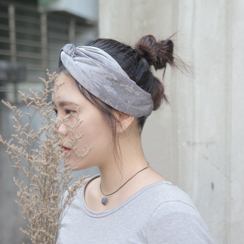 Gray snow silver grey flannel handmade cross elastic hair band - Hair Accessories - Polyester Silver