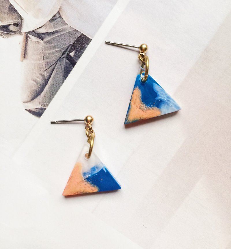 La Don - Earrings - Rendering - Triangular blue Auricular needles / ear clips - Earrings & Clip-ons - Acrylic Blue
