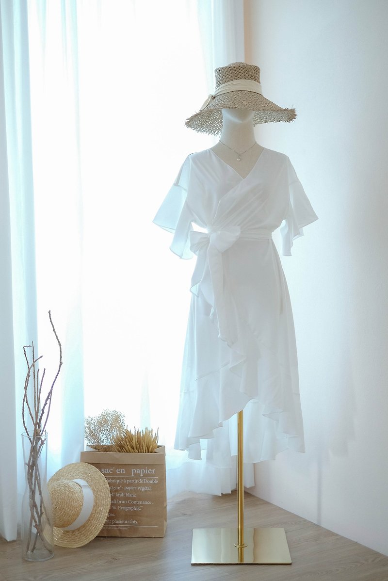 Off white dress white Bridesmaid dress Bridesmaid Robe Sundress Summer dress - 連身裙 - 聚酯纖維 白色