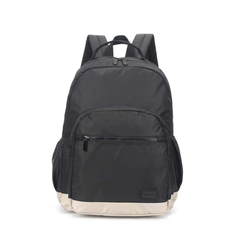 Large-capacity color matching backpack computer backpack/travel backpack/student school bag 7040-1 black - กระเป๋าเป้สะพายหลัง - วัสดุกันนำ้ สีดำ