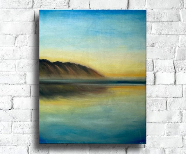 ぼやけた沿岸絵画、抽象絵画、夕日の海景アート - ショップ