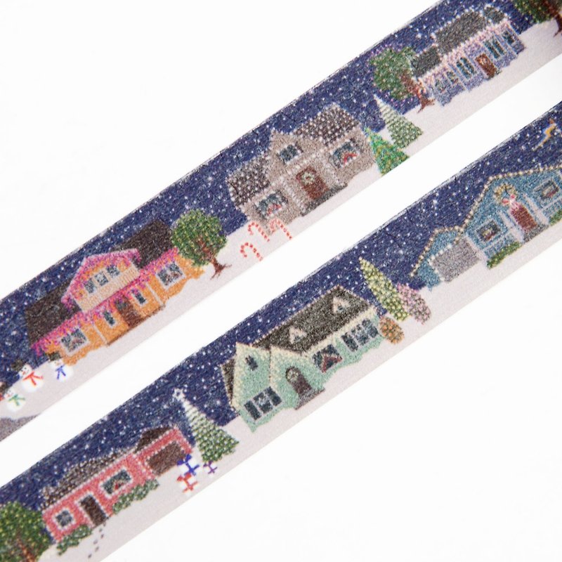 Christmas Village 15 mm x 10 m Washi Tape - Cute Houses with Christmas Lights - Washi Tape - Paper Blue