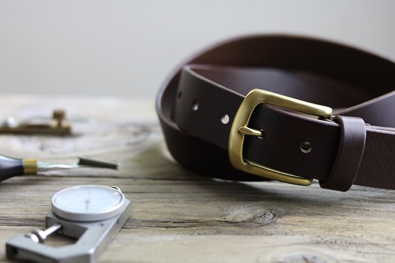 Handmade belt/35mm/suitable for men and women/coffee/ Bronze - Belts - Genuine Leather Brown