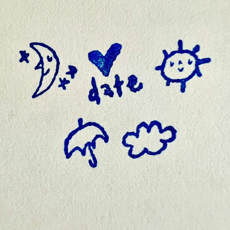 Mini mini stamp Moon, date, sun, umbrella, cloud - ตราปั๊ม/สแตมป์/หมึก - ยาง สีกากี