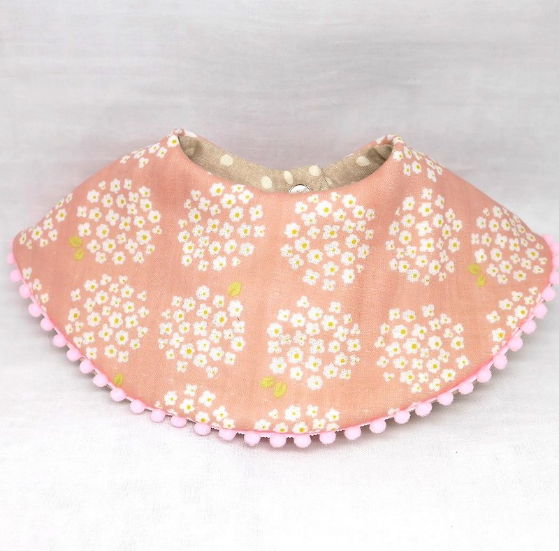 Japanese Handmade 8-layer-gauze 360 circle bib with bonbon - ผ้ากันเปื้อน - ผ้าฝ้าย/ผ้าลินิน สึชมพู