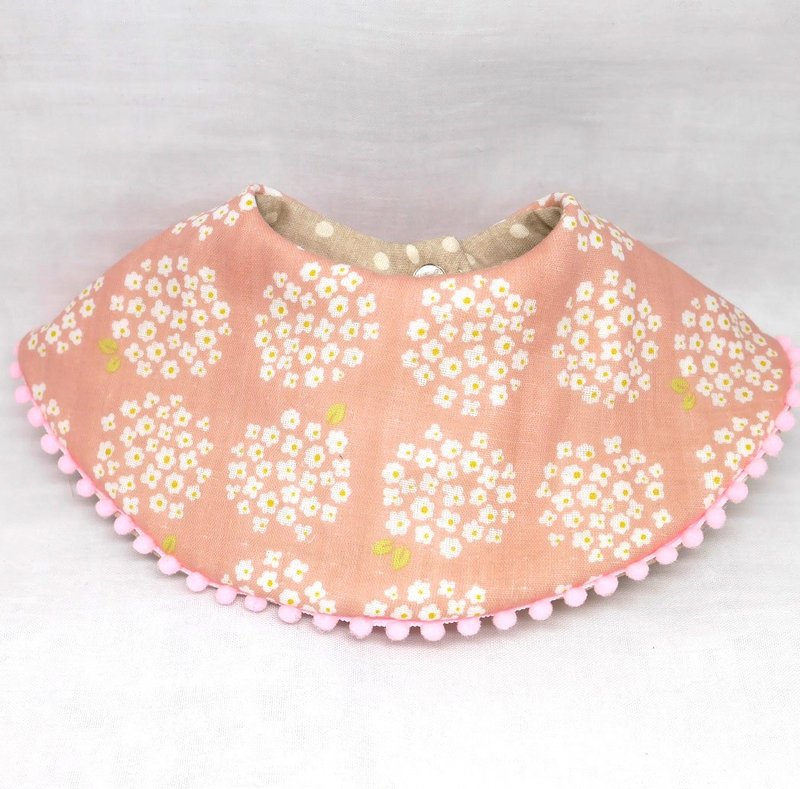 Japanese Handmade 8-layer-gauze 360 circle bib with bonbon - ผ้ากันเปื้อน - ผ้าฝ้าย/ผ้าลินิน สึชมพู