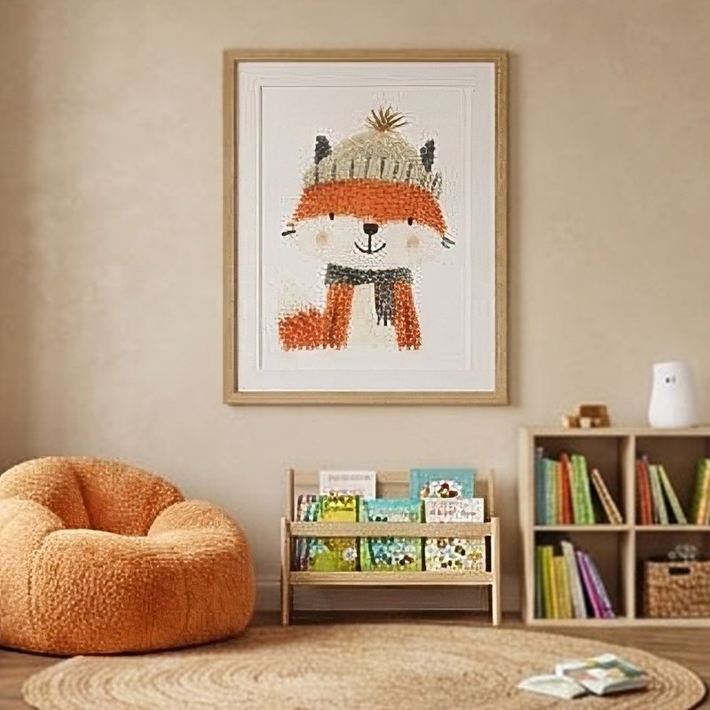 戴毛帽的狐狸 童趣動物插畫 藝術微噴溫暖陪伴感兒童房掛畫 - 海報/掛畫/掛布 - 棉．麻 