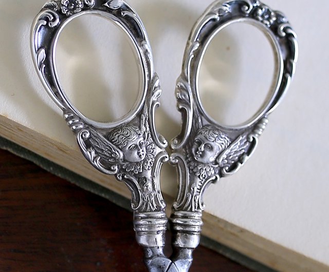 天使の祝福】アンティーク 双子天使 純銀製ハサミ レトロ文具