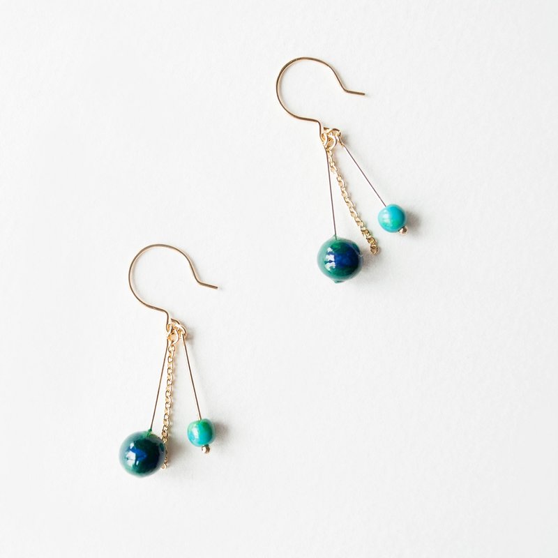 TeaTime / rainy blue-green turquoise beads + earrings ear hook / pure original handmade cute bunny earrings earrings imported materials - ต่างหู - วัสดุอื่นๆ สีเขียว