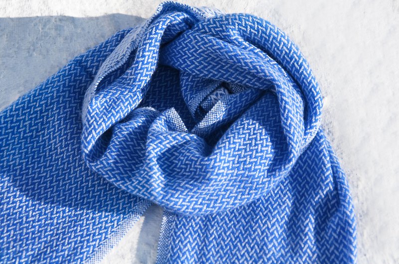 Cashmere/Knitted Scarf/Pure Wool Scarf/Wool Shawl-Thick Blue Ocean - ผ้าพันคอถัก - ขนแกะ สีน้ำเงิน