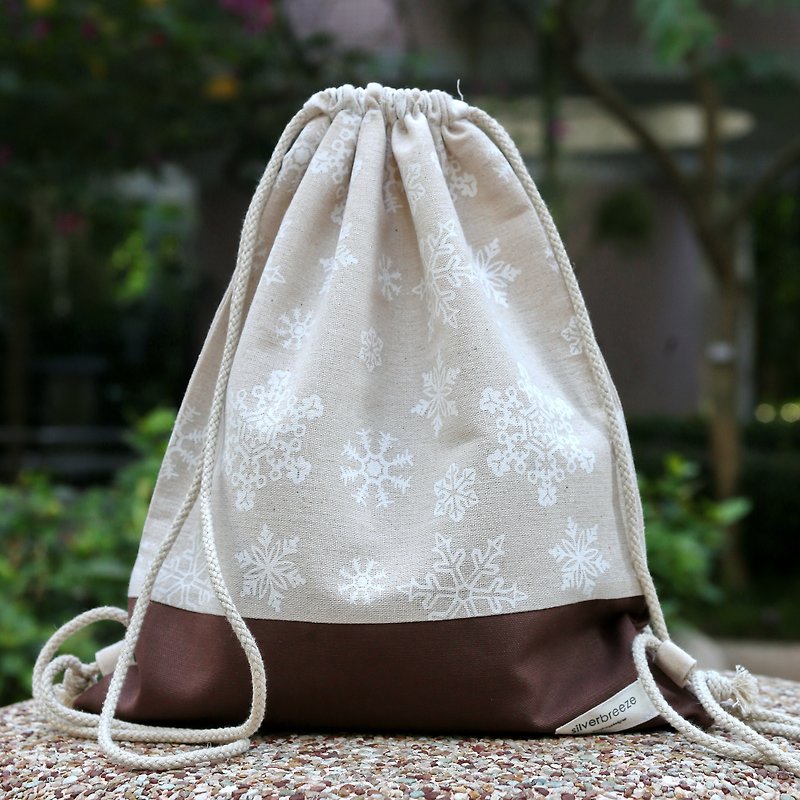 Silverbreeze~ Bundle Back Backpack ~ Snowflake (B93) - Drawstring Bags - Cotton & Hemp Khaki