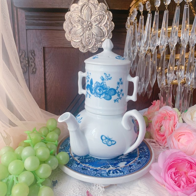 1975年 Royal Worcester 手繪古董壺含濾茶器少見值得收藏 - 茶壺/茶杯/茶具 - 瓷 藍色