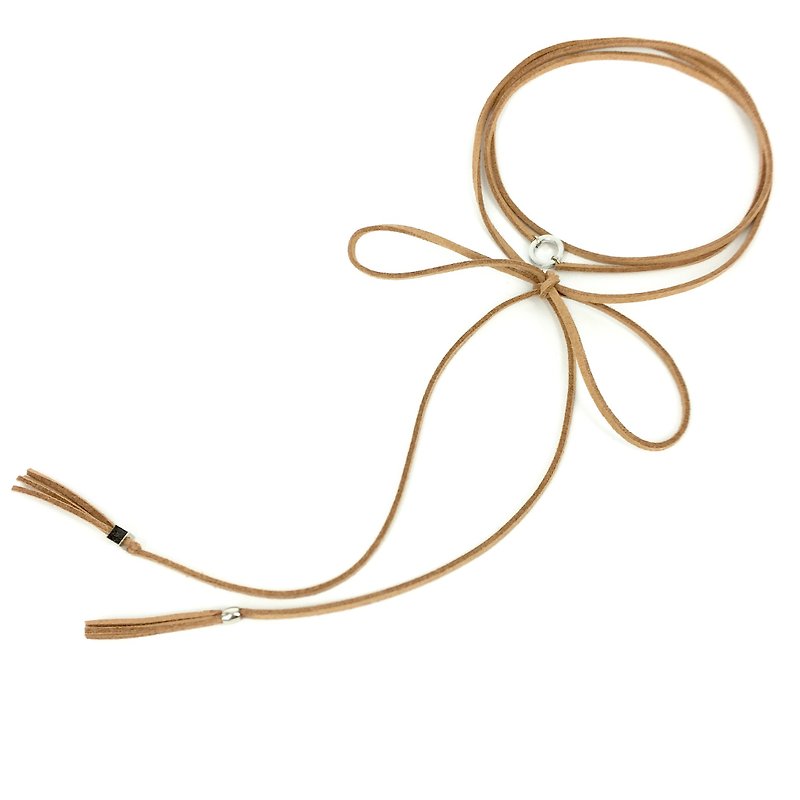 Silver Metal Small Wrap Necklace (Light Brown) - สร้อยคอ - หนังแท้ สีนำ้ตาล