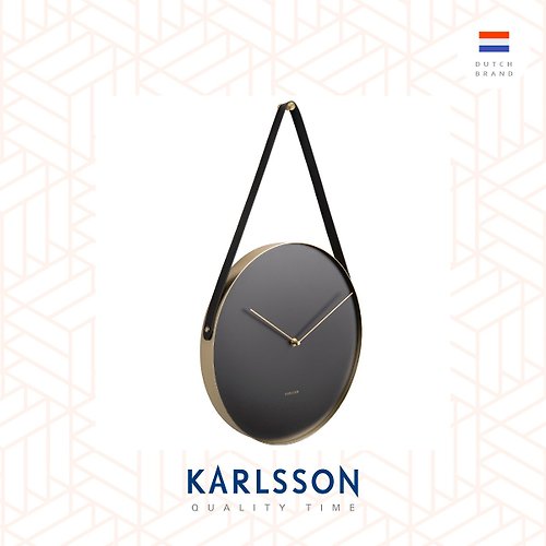 Ur Lifestyle 荷蘭Karlsson wall clock L59cm Belt black 黑色金框皮帶掛鐘