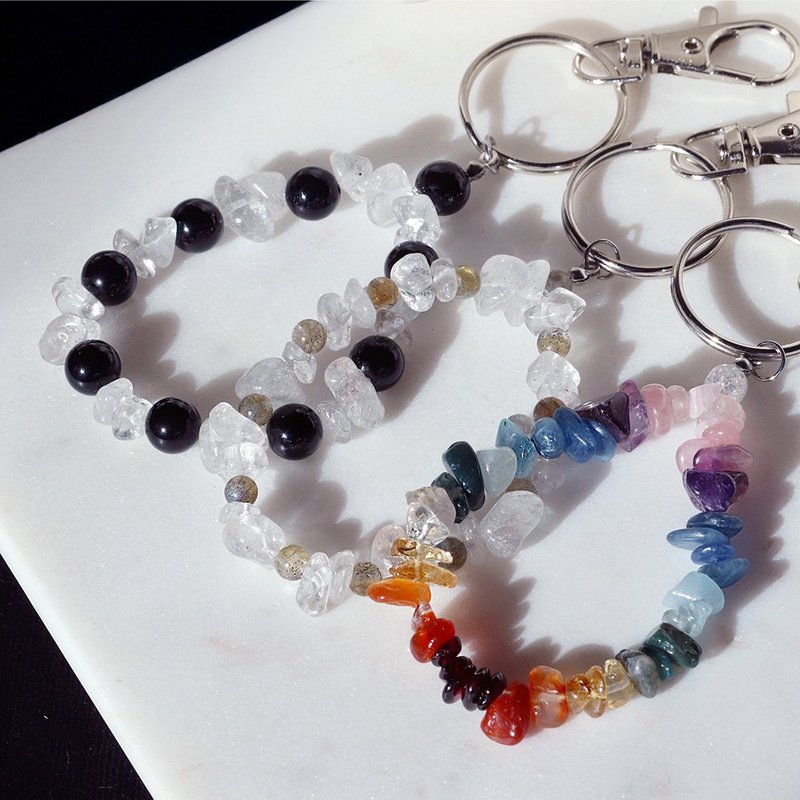 Korean Style Natural gemstone Keychain Crystal Chakra Talisman bag charm - Keychains - Semi-Precious Stones Multicolor