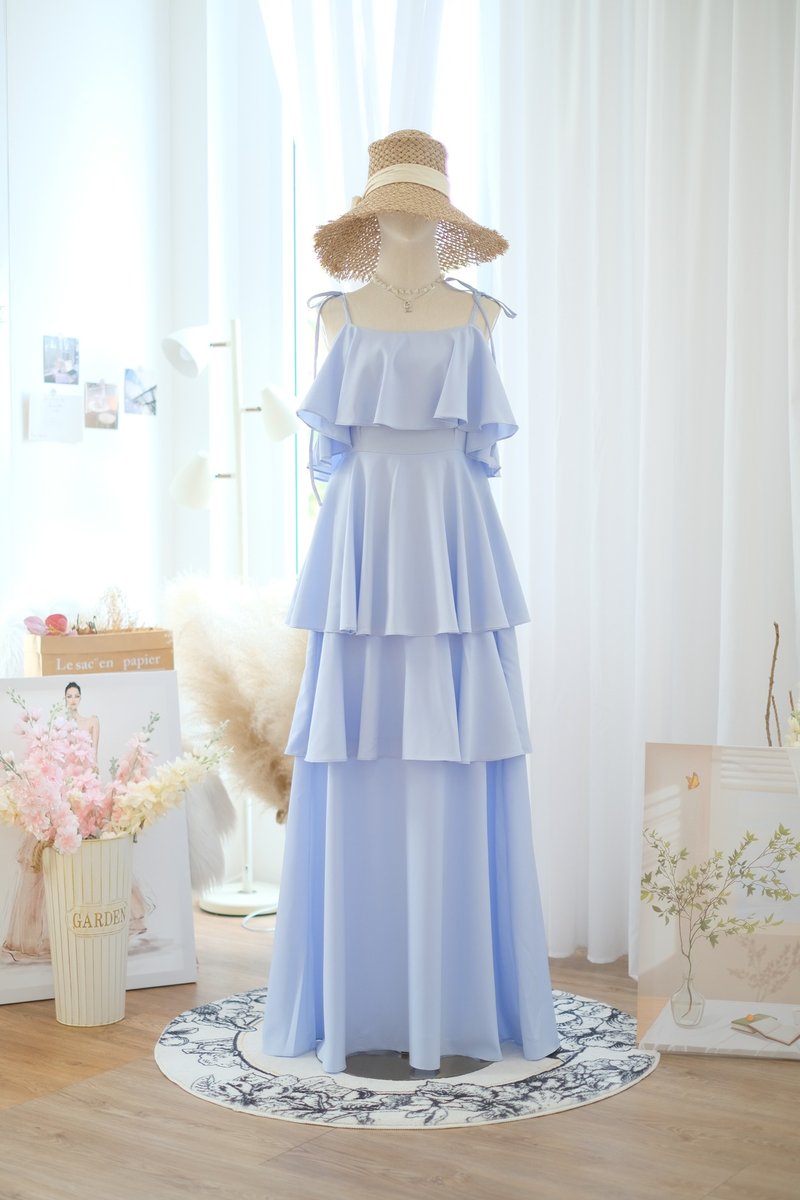 Blue lavender bridesmaid dress, Maxi sundress, Wedding dress, Garden Beach party - 洋裝/連身裙 - 聚酯纖維 藍色