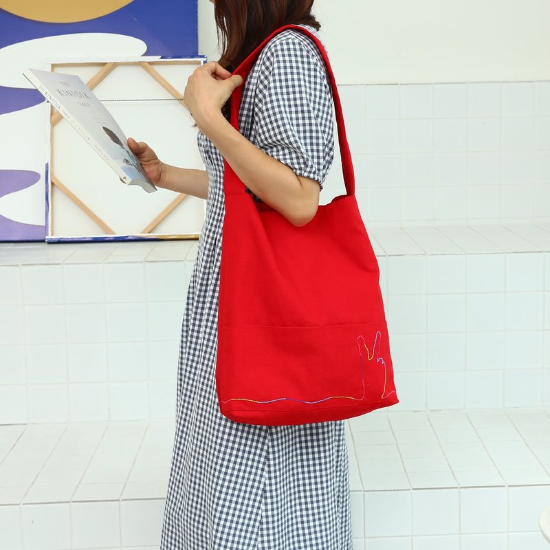 Cotton Canvas Shoulder bag: red - 手提包/手提袋 - 棉．麻 紅色