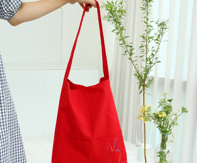 コットンキャンバス ショルダーバッグ：レッド - ショップ CHS