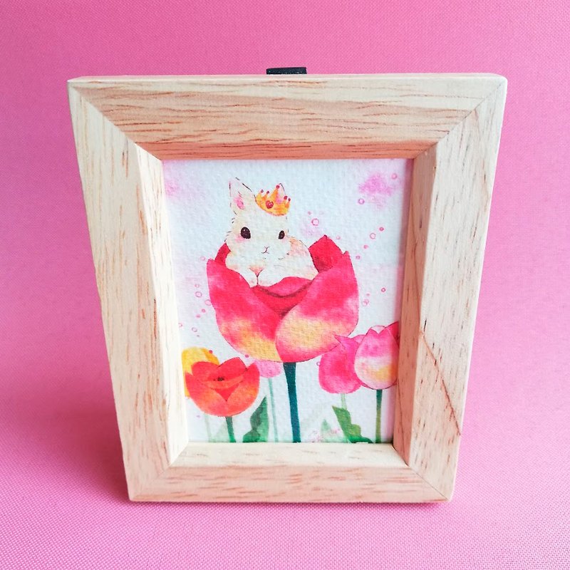 Palm-sized Art [Rabbit and Tulips] Reproduction Original Artwork, Size Up to 2L, Gift - โปสเตอร์ - กระดาษ สีแดง