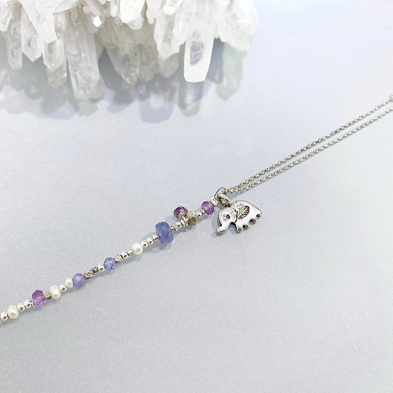 Ops  White Pearl Silver Tanzanite Elegant Jewelry  bracelet - Bracelets - Gemstone Purple