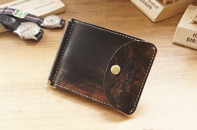 Make-to-order production　Money clip scissors 　antique style leather - Wallets - Genuine Leather Black
