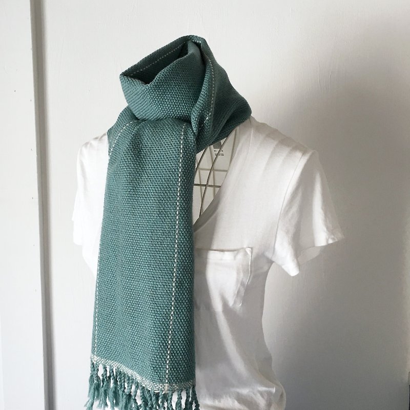 [Unisex Scarf] "Emerald green with White lines" - Scarves - Wool Green
