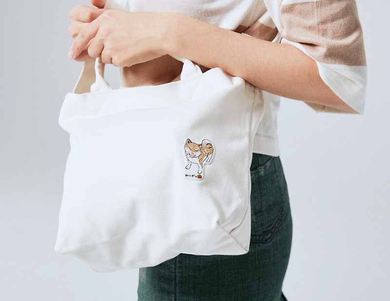 La Petite Coco Series  Shiba Inu Canvas Small Tote Bag - White Color 12oz - Messenger Bags & Sling Bags - Cotton & Hemp White