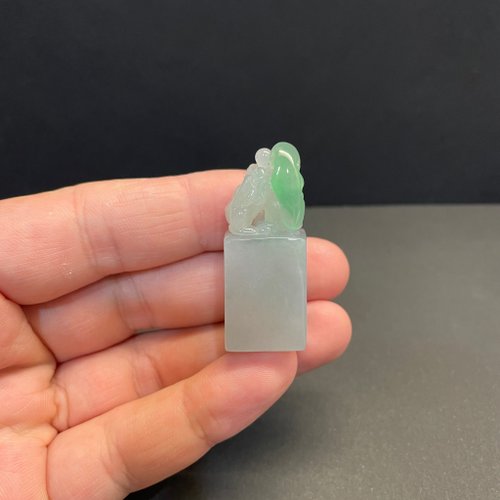 元元圓滾滾 水晶手鍊 瀚玉珠寶 天然翡翠 冰種晴水綠龍印章 翡翠印章 方印 印紐 緬甸玉