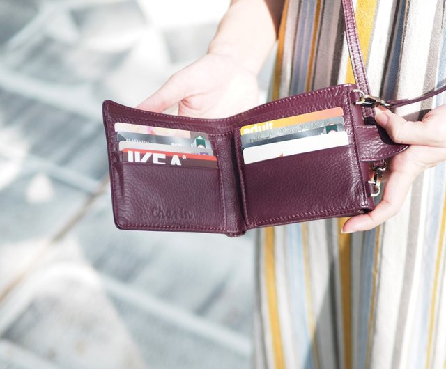 Tart Beetroot Short wallet Cow leather Wallet with long strap